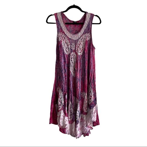 Stylo CANADA Boho Paisley Print Embroidery Sleeveless Midi Dress Pink Purple M/L - Picture 2 of 10